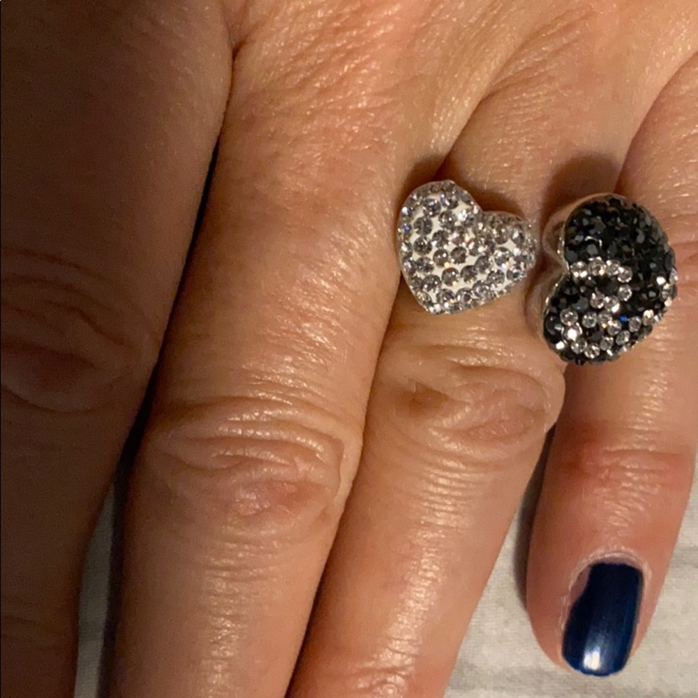 Swarovski Silver and Black Heart Ring